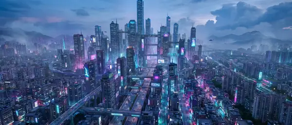 Riverflow 2.0 Pro winning architecture-cluster image for: **STYLE:** Ultra Photorealistic, Cinematic Cyberpunk, Hyper-Detailed, Sci-Fi Megacity, Unreal Engine 5 Quality