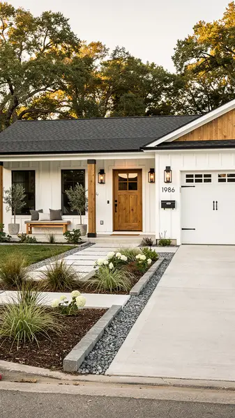 Flux 2 Max winning architectural render: 1986 ranch home converted to modern farmhouse style